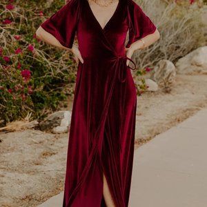 BALTIC BORN mulberry red Meghan velvet wrap dress